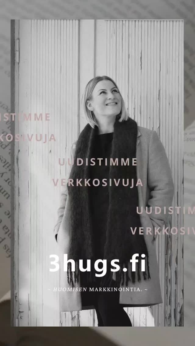~ ~ 𝖴𝖴𝖣𝖨𝖲𝖳𝖨𝖬𝖬𝖤 𝟥𝖧𝖴𝖦𝖲.𝖥𝖨 𝖵𝖤𝖱𝖪𝖪𝖮𝖲𝖨𝖵𝖴𝖩𝖠 ~ ~
Tuodaksemme entistäkin vahvemmin esille yrityksen takana hääräävän Lauran vankkaa tietotaitoa ja osaamista.
" Laura on kokenut brändiviestinnän ja konseptoinnin ammattilainen, joka tarinallistaa brändejä puhuttelemaan kohdeyleisöään tavalla, joka tuntuu ja jää mieleen. Koulutukseltaan hän on kauppatieteiden maisteri ja erikoistunut luovaan, tarinallistavaan ja kaupalliseen copywritingiin sekä sisällöntuotantoon. Hänellä on vahva kyky kiteyttää brändin ydin, persoona ja ääni yrityksen viestintää ohjaaviksi mielikuviksi ja merkityksiksi.
Yrityksensä 3HUGS.FI:n kautta Laura on lanseerannut kotimaiselle mainoskentälle uuden tavan lähestyä brändin rakentamista. Brändiruno® yhdistää brändistrategian ja luovan kielen kokonaisuudeksi, joka synnyttää tunnesiteen brändin ja asiakkaan välille. "
Lämpimästi tervetuloa tutustumaan meihin ja palveluihimme osoitteessa ✨️
✨️ www.3hugs.fi
.
.
🎬 Vuosi 2026 käännetty, olisiko myös yrityksesi aika kääntää 𝑢𝑢𝑠𝑖 𝑠𝑖𝑣𝑢 ja päivittää brändi-ilme, verkkosivut tai esimerkiksi tarinallistaa brändisi lupaus, persoona ja ääni runomuotoon?
.
.
#3hugsfi #3hugsmarketing #3hugsbranding #huomisenmarkkinointia #brändiruno