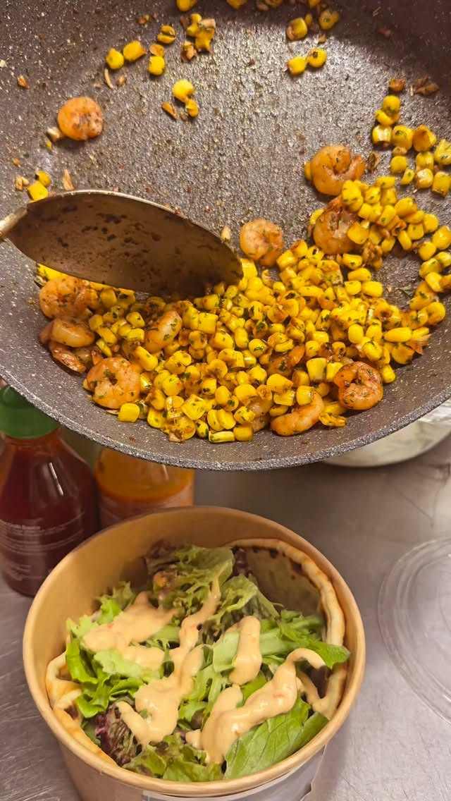 Come and try our famous flatbread with prawns and corn 🍤 🌽