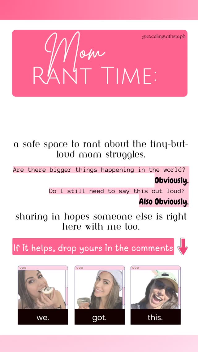 Mom Rant Time 🫠
My brain runs at approximately 50 million thoughts per hour, which makes “just focus on today’s to-do list” feel… impossible.
So I tell myself: write it down, put it on the brain dump, we’ll deal with it later.
This little series is just a space to rant about the everyday mom things that make life harder.
Yes, there’s heavy stuff happening in the world... like constantly. 💔
And also these smaller struggles still impact us and don’t need to be dismissed. 😓
If this resonates, rant with me in the comments or my DMs 🫶
And if you want a free daily to-do list + get notified when I release new templates, you can subscribe to my newsletter on my site 👩💻
#excelingwithsteph #mompreneur #smallbusinessowner