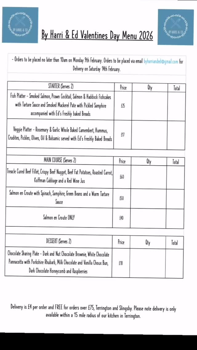 Apologies all for the radio silence…we have been planning some exciting adventures for the year ahead.
The bad news is this will be our last delivery for the foreseeable so if you would like to treat your loved one to some of @chef_ed_allen ‘s grub for Valentines Day, please get in touch by 9am Monday.
The good news is that we have an announcement to make in the coming weeks which we are very excited about. If you would like to be one of the first to find out our goss and receive loyalty benefits in future, join our mailing list either by sending an email to byharrianded@gmail.com or slide into our DMs.
#food #news #caterer #catering #adventure