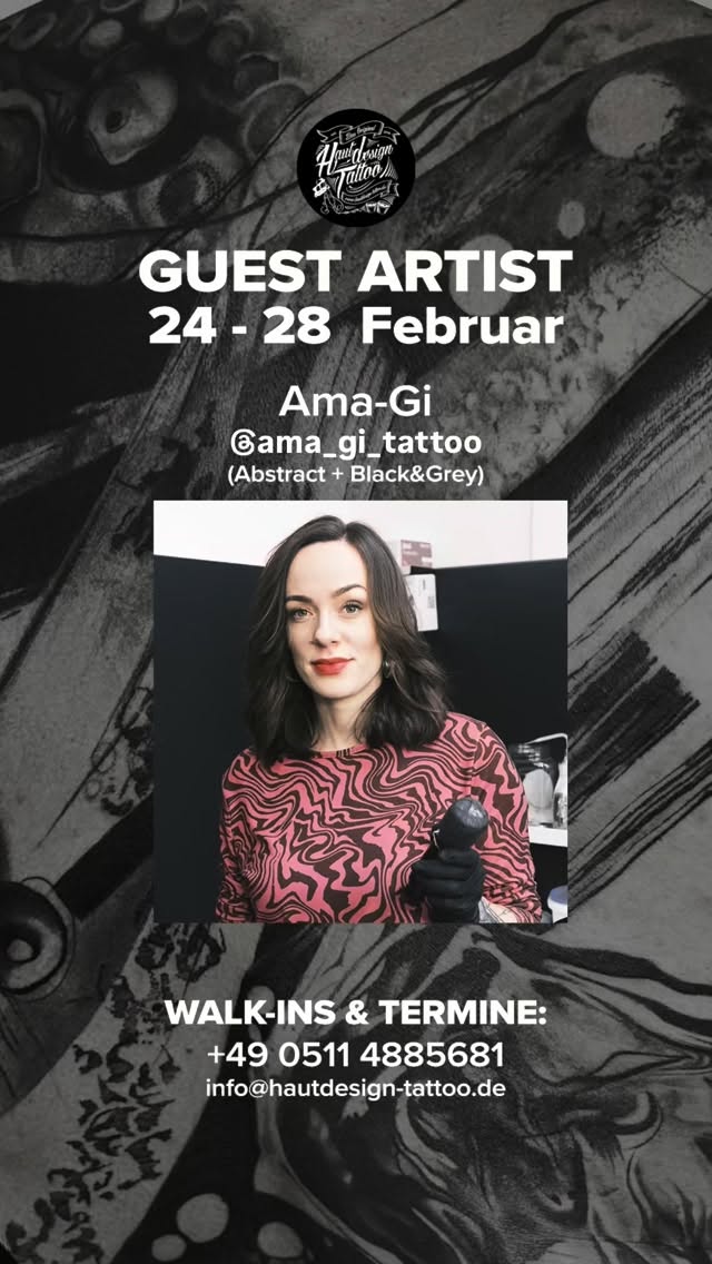 🚨GUEST ARTIST ALERT🚨
Wer: Ama-Gi🇵🇱 / @ama_gi_tattoo
Stil: Abstract & Black & Grey
Termine: 24-28 Februar
Das ist eine großartige Gelegenheit für ein 🙌🏼außergewöhnliches Tattoo von unserer nächsten talentierten Gastkünstlerin. Ama-Gis Kreativität wird dich begeistern🤩. Schau dir ihre Arbeiten an und schreib uns!
-
This is a great opportunity to get some “out of the box” tattoos🙌🏼 by or next talented guest artist. Ama-Gi’s creativity will blow your mind🤩. Check-out her work and send us a DM!��
TERMINE:
📥 Instagram DMs
📱 +49 0511 4885681
✉️ info@hautdesign-tattoo.de
-
🗣️Kostenlose Beratung
#HautdesignTattoo ist Mitglied des @dot_e.v
#hannover #langenhagen #tattooartist #GuestArtist
