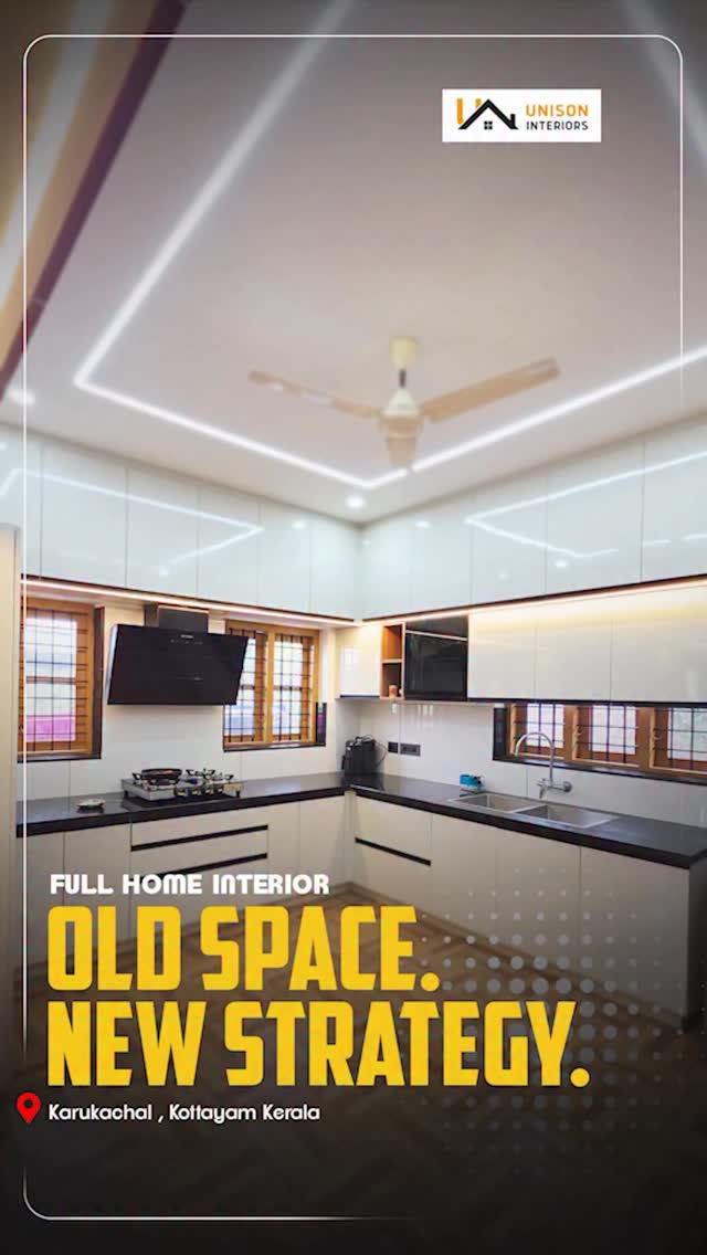 Old Space. New Strategy.🏠💫 #interiordesign #unisoninteriors #renovetionhouse #interiordesigner #trendingreels #keralahomes #viralreels #modular #modularfurniture #kitchen #bedroom #living #tvunit #poojaunitdesign l