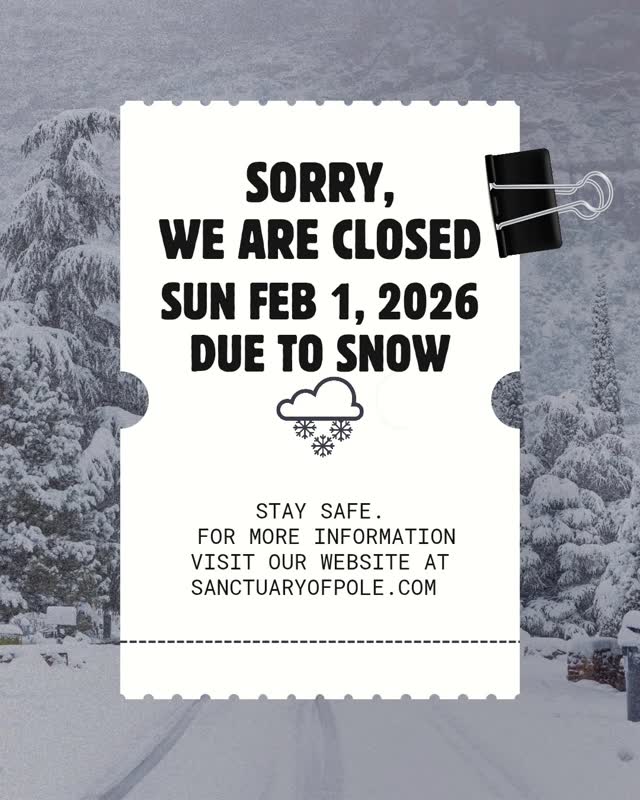 ❄️ Studio Update – Weather Closure ❄️
Due to the snow we received today, Saturday, January 31st, Sanctuary of Pole will be CLOSED tomorrow, Sunday, February 1st.
With the current road conditions and the advisory shared by GCFD, we are choosing to be proactive and close ahead of time to keep everyone safe.
Your safety and your lives matter to us more than anything, and we truly appreciate your understanding as we make this call with caution.
Thank you for always supporting us and staying safe out there. 💛