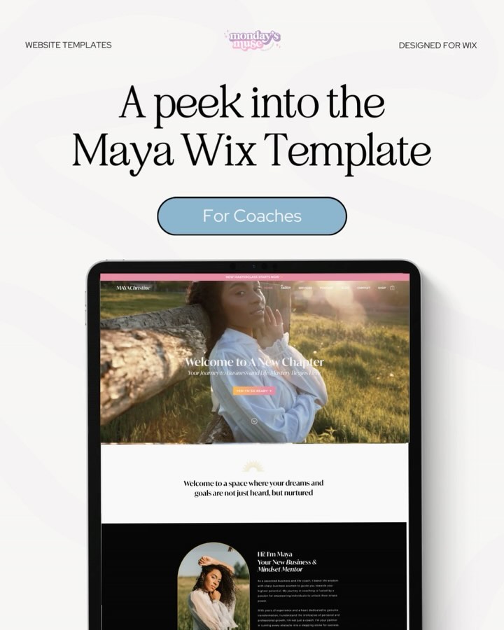 Swipe to explore Maya. The template that the muses have been RAVING about! ✨
⠀⠀⠀⠀⠀⠀⠀⠀⠀
My website templates are made to help you stand out online without the high cost of custom design. I understand that making a big investment can be daunting, so these templates offer a great start. You’ll get to see the benefits of having a website that works for you around the clock without the hefty price tag.
⠀⠀⠀⠀⠀⠀⠀⠀⠀
With each page already designed for you, all you have to do is swap out colors and images, add in your written content, and make any small tweaks you’d like. So while you’ll be doing it yourself, you’ll have a giant head start.
⠀⠀⠀⠀⠀⠀⠀⠀⠀
I have templates for coaches, realtors, beauty professionals, and podcasts. Which industry would you like to see a template for next? #itsmondaysmuse
#wixwebsite #wixwebsitedesign #websitetemplate #websitetemplates #womenentrepreneurs #findmydesign