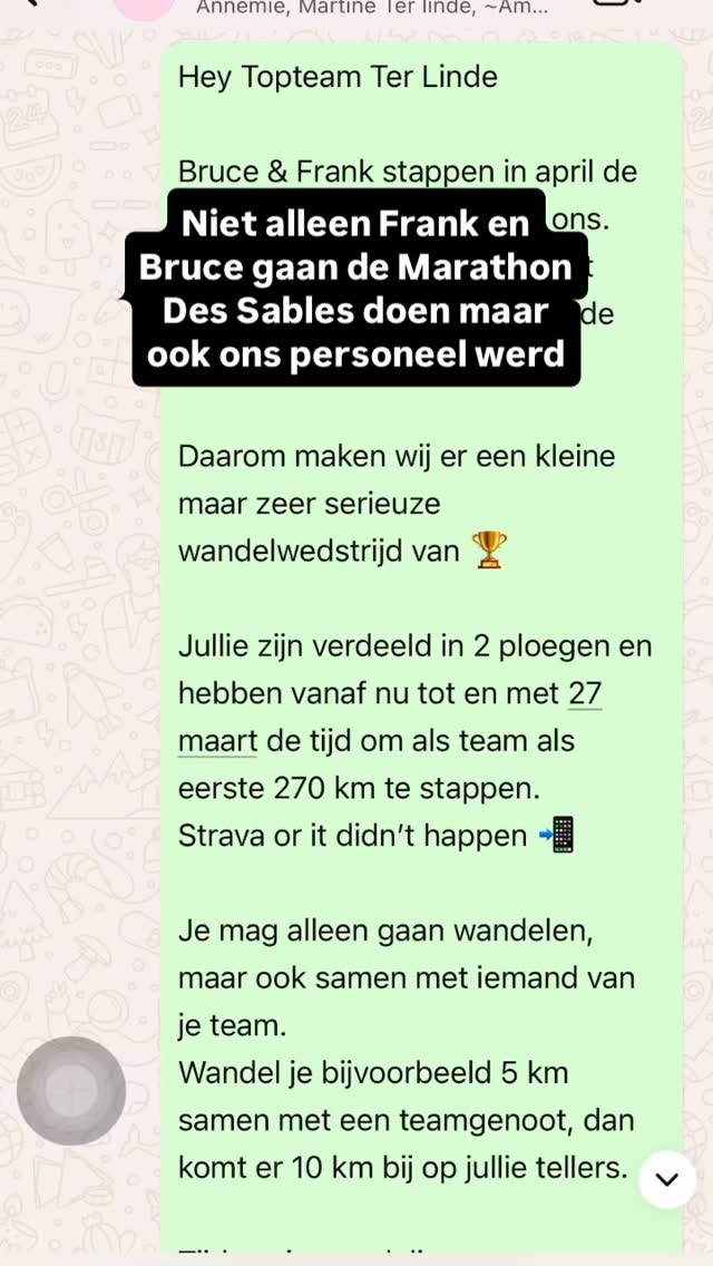 270km doen wij met twee vingers in de neus!
Bruce en Frank van @gofit.be Bornem en @gofit2.0 Puurs lopen in april de Marathon Des Sables. Dat is 270km in de woestijn op 1 week. Daarom doen we met het team een wedstrijd, we doen ook 270km alleen niet in de woestijn, met iets meer tijd en verdeeld over het team.
Welk team denk jij dat er gaat winnen? ๐ฅพ