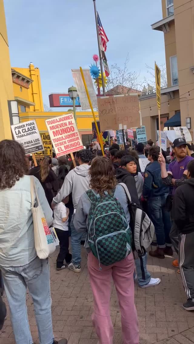 53 years of demonstrating.We are here at Fruitvale Plaza in Oakland, California assembled for this Anti Ice demonstration.