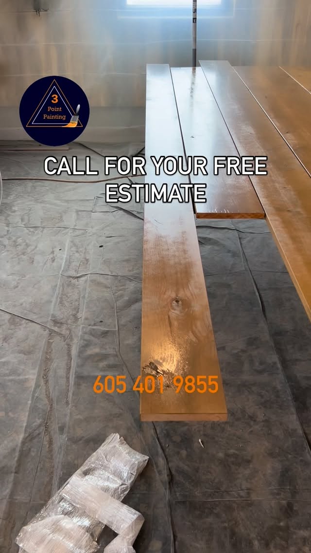 Final coat of clear topcoat. Call/Text for a Free Estimate - Stain or Paint we have you covered. 605 401 9855 #3pointpainting #interiorpainting #siouxfallspainter #3ppstaining #3ppfullhomeservices