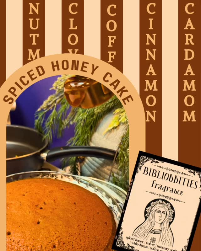 Around the launch of Hearth Witch, I partnered with @bibliodditiesfragrance to create a perfume that represented an aspect of the book. We worked to create something not specifically Saga but something Saga (or other acolytes of Brigid) would wear.
Each scent was chosen not just for the bouquet it created together but their magical correspondences.
I often make honey cake as an offering for rituals during sabbats but this Imbolc, I took some inspiration some of the flavors of this scent.
I infused the honey with cinnamon, nutmeg and clove, and substituted coffee in the cake batter where I originally used water. This gave it a warm but subtle undertone to the overall cake flavor.
I had always intended on sharing my honey cake recipe in book 2, but now I’m excited to share this collaborative twist.
#book #bookish #author #perfume #baking