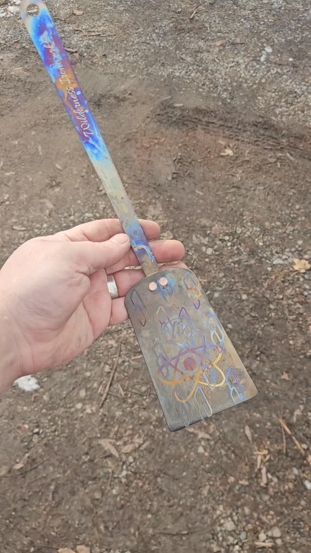 I have been making titanium spatulas for a few years now and usually I forge the handles. With @canoecopia coming up i wanted to have a truly ultralight version for the outdoors community. These way in at a hefty 2.5 ounces! I'm having a lot fun learning to use my new @xtool.official laser to engrave the titanium. Definitely a big learning curve.