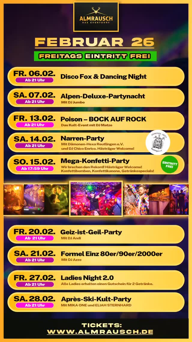 Der Februar im Almrausch wird bunt! Richtig bunt! 🎉🥳🎊
#nightlife #feiern #almrausch_rt #reutlingen #partybadenwürttemberg