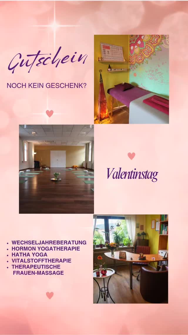 Valentinstag und noch kein Geschenk? 💟
Schenke wertvolle Zeit für Entspannung, innere Balance und ganz persönliche Aufmerksamkeit. 🪷
Ein Gutschein, für eine wohltuende Auszeit – ganz individuell und auf die Bedürfnisse der Frau abgestimmt. ♀️
Der Gutschein gilt für alle meine Leistungen:
✨️ eine entspannende Frauen-Massage
✨️ eine ganzheitliche Wechseljahreberatung
✨️ oder einfach eine wohltuende Yogastunde für eine kleine Auszeit
Ich bin Heilpraktikerin mit dem Schwerpunkt Wechseljahre und innere Balance.
📩 Melde dich gern unter kontakt@wechselbluetenzeit.de
Ein Geschenk, das von Herzen kommt 💗
Naturheilpraxis Wechselblütenzeit in Neckargemünd 🌸
#frauenauszeit #metimefürsie #wechseljahre #entspannungfürfrauen #neckargemünd