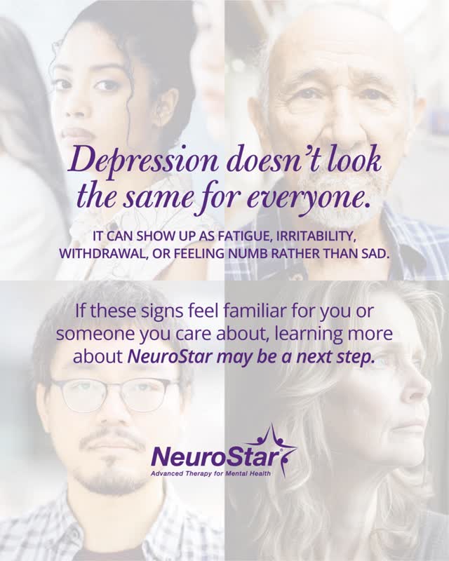 Depression doesn’t look the same for everyone. It can show up as exhaustion, irritability, withdrawal, or feeling numb rather than sad.*
If these experiences are affecting daily life, support and treatment options are available, and reaching out can be an important first step.
Ready to learn more? Schedule a consultation today!
#NeuroStarTMS #DepressionAwareness #YouAreNotAlone #NeuroStarProvider @NeuroStarAdvancedTMS