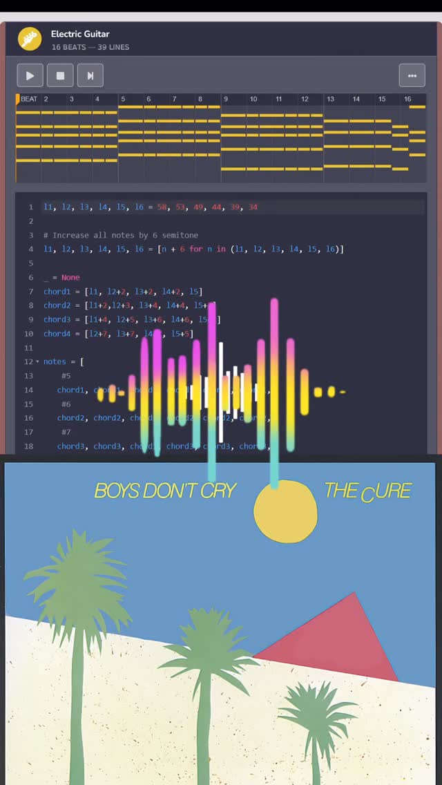 “Boys Don’t Cry” always hit me for how it sounds so sunny while the lyrics sit in that place of hurt and emotional restraint—classic early Cure. I’m channeling that contrast by building a track in Python.
#harukiRoboticsLab #python #beat #thecure #boysdontcry beatcode coding