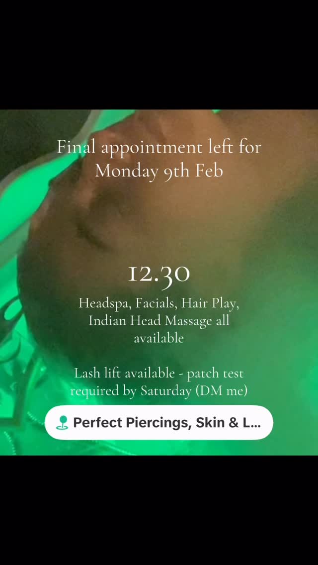 Last call for Monday appointments! I have one space remaining if anyone would like a treat, a moment of calm, the start of a journey! You name itā¦.
If you are interested in having your lashes lifted and tinted for that extra pop, we will need to do a patch test no later than Saturday - drop me a DM and we can arrange.
To book, you can book with me (Flawless Skin by Kathryn) on the Fresha link below or simply drop me a message.
https://www.fresha.com/book-now/perfect-piercings-and-beauty-bbo0cko8/services?lid=914988&eid=3298793&share&pId=861248
Happy Friday š
#massage #relaxation #skincare #fyp #cambridgeshire