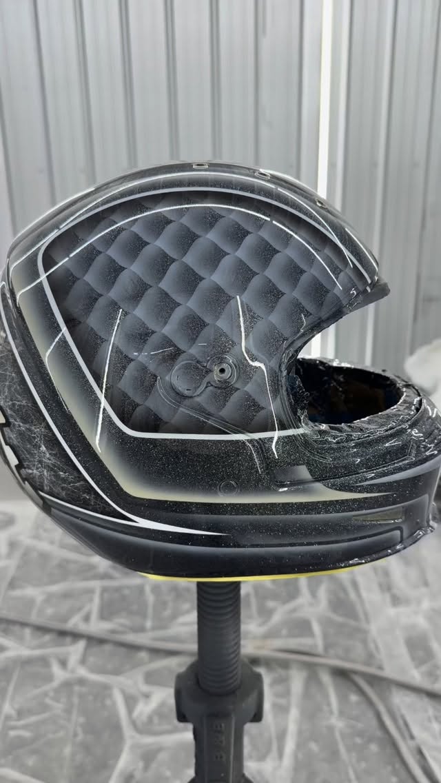 Lots of paint in process! Finished up @codychildress ‘ helmet and skinny fender, working on a few skateboard decks, and @supersmokeeater ‘s Pan America. #boostedbad #custompaint #harleydavidson @painthuffermetalflake #metalflake #teampainthuffer