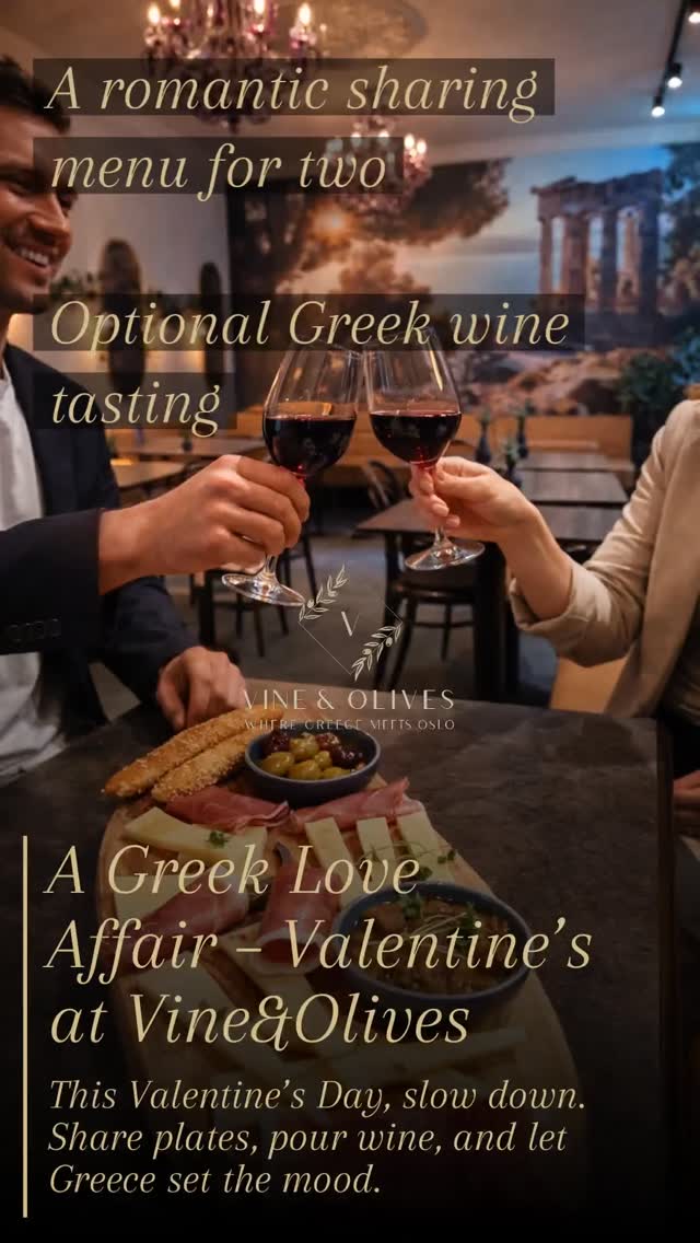 This Valentine’s Day, slow down.
Share plates, pour wine and let Greece set the mood 🇬🇷✨
❤️ Valentine’s sharing menu for two
📅 14 February
📍 Vine & Olives
Book now at www.vineolives.com
#ValentinesInOslo
#GreekRestaurantOslo
#WhereGreeceMeetsOslo
#DateNightOslo
LoveAndWine
