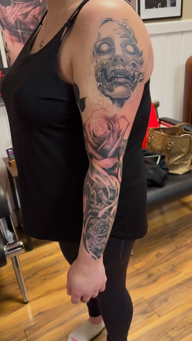 More added to this full arm sleeve in progress. More to come so stay tuned. ๐#btkink #genevany #billythekidmeyers #awardwinning #tattooartistinny