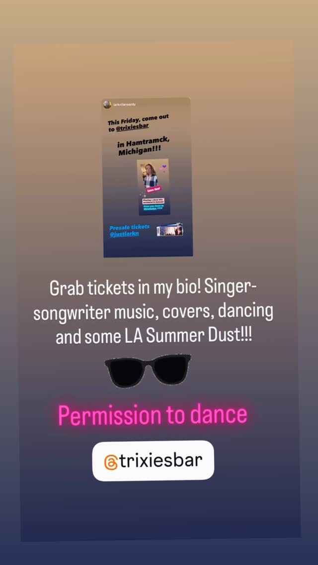 @trixiesbar If you’re looking to come to this show, grab a ticket in advance www.LarknMusic.com/Tickets or be prepared to ID and pay 15 at the door. @Trixiesbar🚪 See you this Friday!!! So excitted!!! 🥰