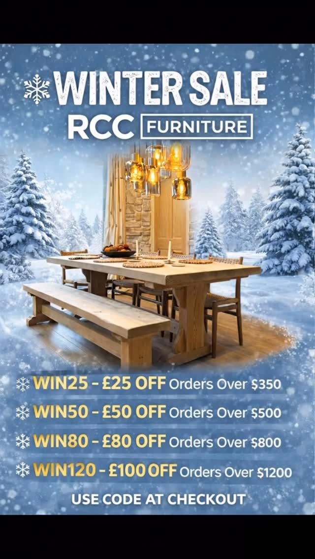 ❄️ WINTER SALE IS NOW LIVE ❄️
Handmade in Sheffield. Built to last a lifetime.
Upgrade your home this winter with solid wood furniture crafted from premium British timber — and save while you do it 👌
Use code at checkout:
WIN25 – £25 OFF orders over £350
WIN50 – £50 OFF orders over £500
WIN80 – £80 OFF orders over £800
WIN120 – £100 OFF orders over £1200
Whether it’s a statement dining table, matching bench or a full bespoke set — now’s the time to order.
⏳ Limited time only
📍 Handmade in Sheffield
🚚 UK delivery available
Shop now via the link in bio.
#RCCFurniture #WinterSale #HandmadeInSheffield #SolidWood #BespokeFurniture DiningTable OakFurniture MadeInBritain