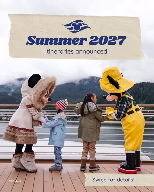 🚨 Summer 2027 Disney Cruise Line itineraries just announced! 🚨 Highlights from this upcoming season include:
✨ The Disney Wish sets sail for Europe
🐋 The Disney Magic and Disney Wonder return to Alaska
🌴 Expanded Caribbean itineraries aboard the Disney Dream, Disney Fantasy, Disney Treasure and Disney Destiny
💥 Pixar Day at Sea and Marvel Day at Sea return