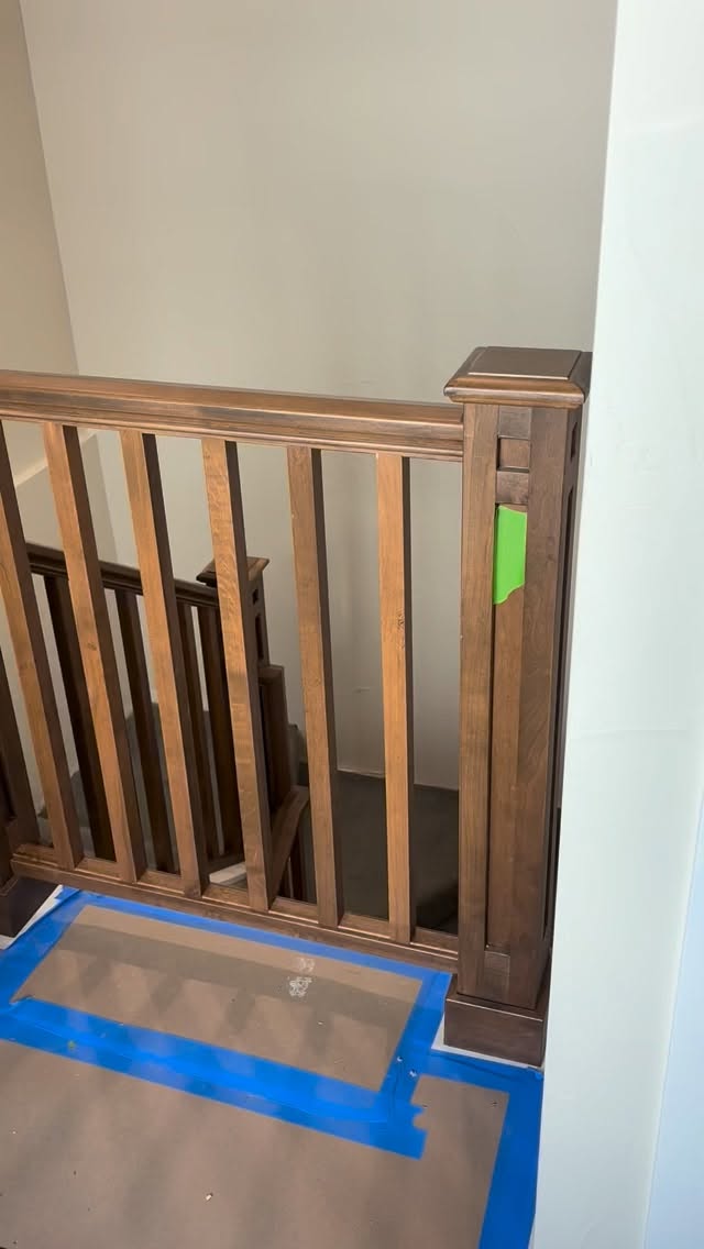 Custom stained alder stairs. #customcarpentry #finishcarpentry #coloradosprings #stairs #stairdesign