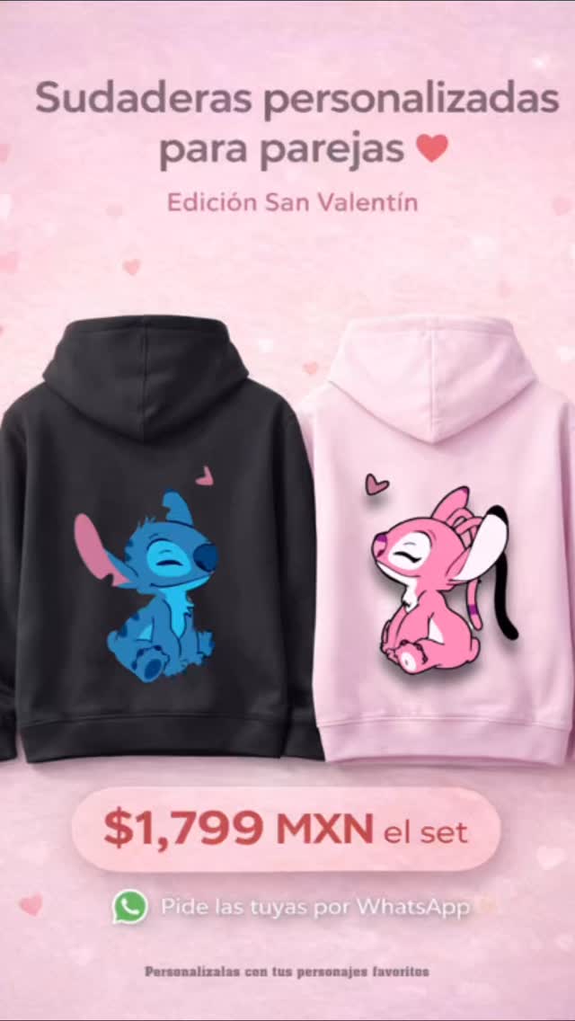 No compres lo de siempre este San Valentín.💝
Diseñamos sudaderas personalizadas para parejas,
con impresión de alta calidad y prenda premium.
Un regalo que sí se usa,
y que no va a tener nadie más.💞
$1,799 MXN el set
📲 Pide las tuyas por WhatsApp
#sanvalentin #regalo #amor