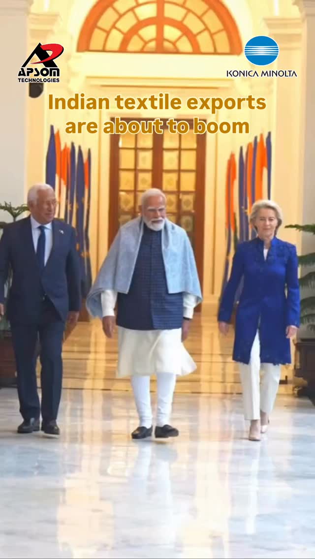 The India–Europe Free Trade Agreement is opening new doors for Indian textile exporters.
But duty-free access to Europe comes with one clear requirement : global quality, consistency, and compliance.
Konica Minolta printers are trusted worldwide for export-ready textile production with all mandatory quality and compliance certifications⭐️
The time to prepare is now. Plan ahead, upgrade and win🔥
📲 Reach out to us to discuss the right Konica Minolta solution for your factory.
🌐 www.apsomtechnologies.com
📞 +91 93232 18276
.
#digitaltextileprinting #fta #indiaeutradedeal #textilemachinery #textileexports