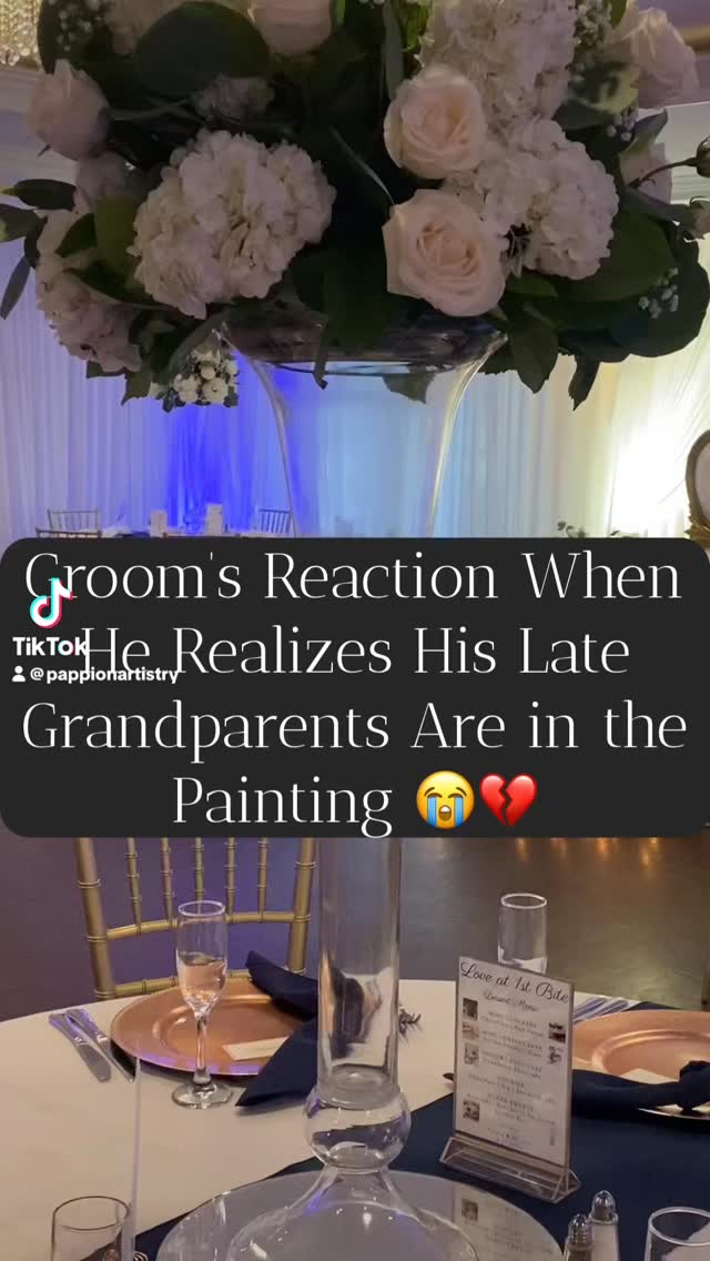 Groom was surprised by the gesture of his bride to be! Adding family members to his painting was the perfect gift! #liveweddingpainting #fyp #weddingartist