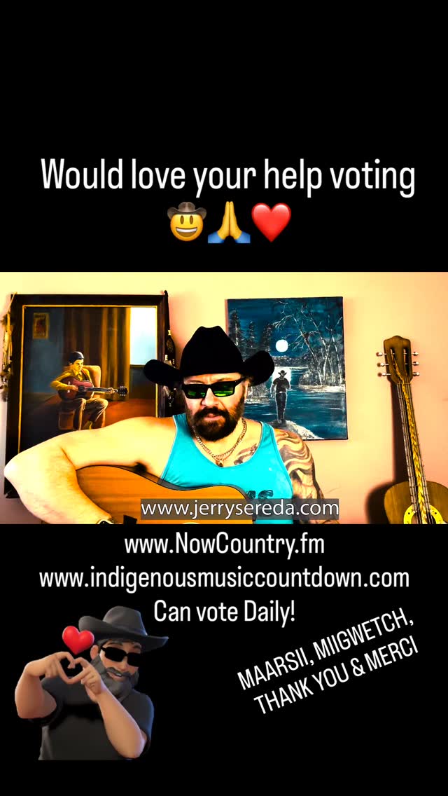 Here’s a song for a Tuesday! If you have a moment please throw us a vote at NowCountry.fm, or indigeousmusiccountdown.com OR BOTH!! 🤠🙏
Thanks for you time helping “I Met a Woman” climb the countdowns, and checking out my tunes, and shows!! See you soon 🤠#indigenousmusic #countrymusic #jerrysereda #manitobamusic #canadiancountry