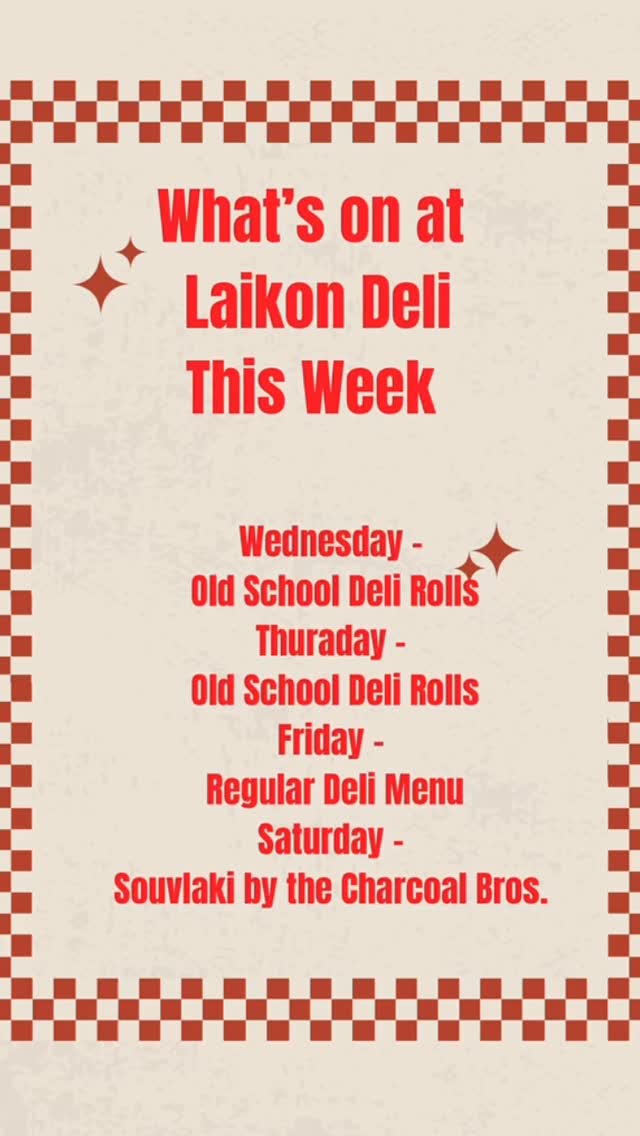 This week at Laikon is all about the classics 🔥
Wednesday & Thursday we’re rolling out our old school deli rolls — no fuss, just proper bread, quality cuts and all the good stuff.
Then Saturday… the Charcoal Bros are back Outback 🥙
Fire’s on, charcoal hot, souvas made fresh the way they should be.
You know the drill — come hungry.
#LaikonDeli #OldSchoolDeli #LaikonOutback #CharcoalBros #RichmondEats