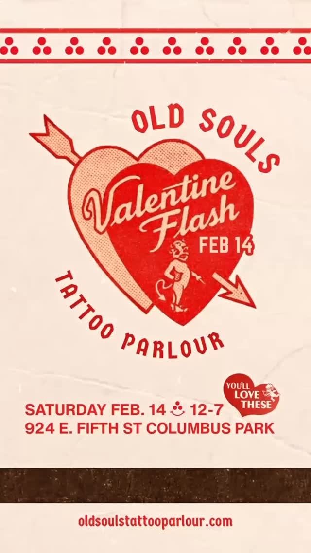 Show yourself some love and swing by Old Souls Tattoo Parlour on Saturday, February 14th for exclusive Valentine’s Day Flash!
We’ll be taking walk-ins all day from 12-7
You can find us at 924 E. Fifth St. in historic Columbus Park, next to @lilyfloralcollective and @cafecaphe .
Stay tuned for a look at what our artists will have available 💘
#oldsoulstattoo #oldsoulstattooparlour #kansascitytattoos #kansascitytattoo #columbusparkkc