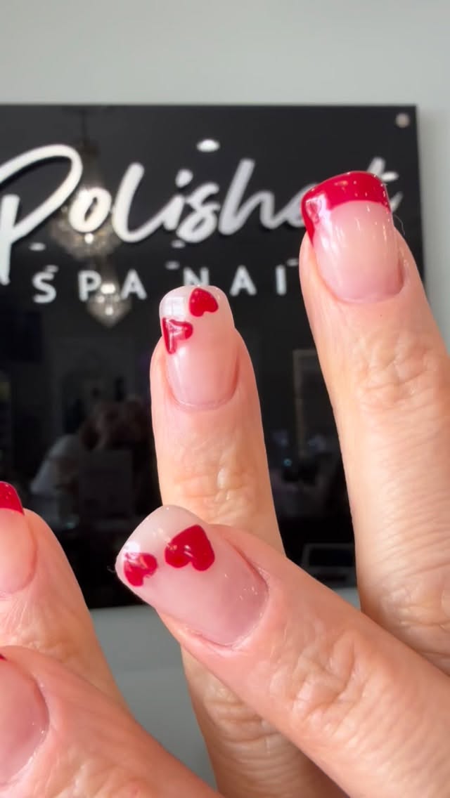 Red French Tip Nails โค๏ธ๐ #polishedspanails #valentinanails #nailsnailsnails #valentinesday