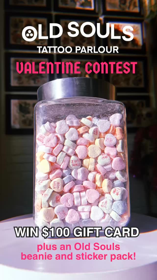 Want to win $100? 💘
Guess how many candy hearts are in the jar and submit your guess on our website for a chance to win a $100 Old Souls gift card, a free beanie, and a sticker pack!
One guess per person. See full details on our website—link in bio
Enter by midnight on February 14th — winner announced the next day at 12 PM CST.
*No guesses in comments, only website entries will be counted
#oldsoulstattooparlour #oldsoulskansascity #kansascitytattoos #contest #columbusparkkc