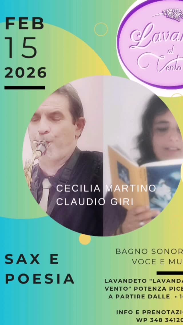 #bakstage 🎷📘SAX e POESIA Claudio Giri e Cecilia Martino vi aspettano al Lavandeto Lavanda al Vento 🪻 Potenza Picena (MC) domenica 15 febbraio dalle h 16.00... Quota di partecipazione e prenotazione necessaria: tel. 348 3412045 (Alessandra) #poesia #sax #musica #anima