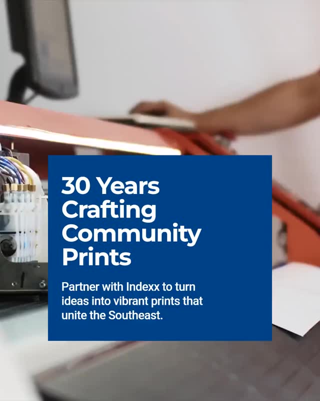 Turn your ideas into stunning prints that connect communities across the Southeast.
Partner with Indexx and benefit from 30 years of trusted printing expertise. Let's bring your vision to life today!
