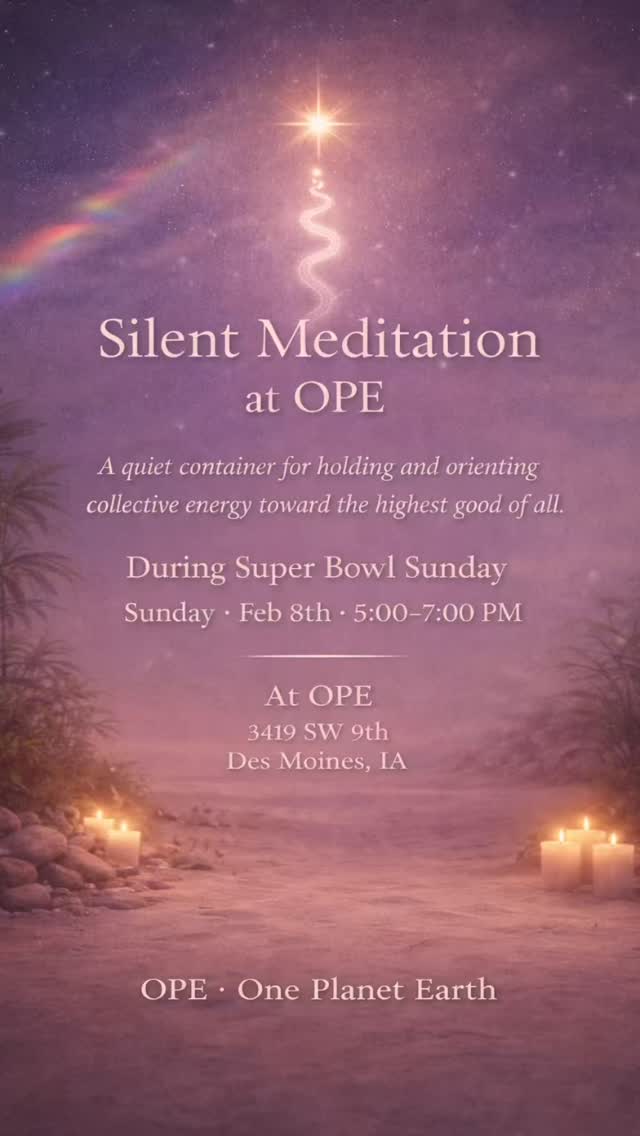 This is a silent meditation space held during Super Bowl Sunday — a time of heightened collective focus. From 5–7 PM, you’re invited to come as you are and settle into quiet presence.
There will be no speaking. You’re welcome to meditate, journal, sit, lie down, breathe, or simply be. Gentle, respectful presence is key — smiling and soft eye contact are welcome, but no loud talking or conversation.
This is an intentional container for harnessing the heightened energy of the collective and visualizing what we do want, together, in silence.
🫶