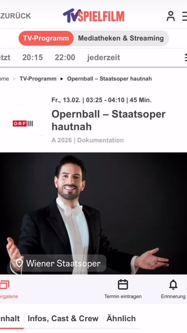 HEUTE ABEND 📺 TONIGHT 🎶 Wenn es wieder „Alles Walzer!“ heißt, richtet sich der Blick der Welt auf die Wiener Staatsoper. Der Opernball ist mehr als ein gesellschaftliches Ereignis: Dies ist eine Geschichte über Menschen, die in verschiedenen Bereichen mit der Staatsoper verbunden sind – vor und hinter der Bühne, im Rampenlicht und im Verborgenen. Und jede und jeder ist Teil des Ganzen 🙌
https://youtu.be/6oJUKKv2kCU
ORFIII - Erbe Österreich
Opernball - Staatsoper hautnah
Dienstag, 10. Februar 2026, 20:15 Uhr ORF III @Clemens Unterreiner @wienerstaatsoper @orfdrei #ClemensUnterreiner #wienerstaatsoper #opernball #orf3 #kammersänger 📸©️CU | ORF 3 |