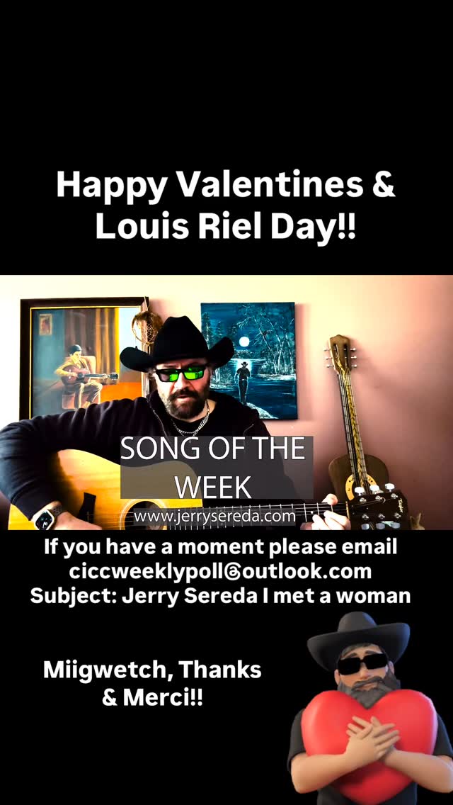 Happy Valentines Day!! Hope it’s a great weekend for you and loved ones.
“I Met a Woman” is creeping its way up the Canadian Indie Country Countdown and you can help it by sending an email to: ciccweeklypoll@outlook.com
Subject: Jerry Sereda - I Met a Woman!
I super appreciate you and your support!! 🤠🇨🇦❤️#indigenousmusic #countrymusic #manitobamusic #jerrysereda #canadiancountry