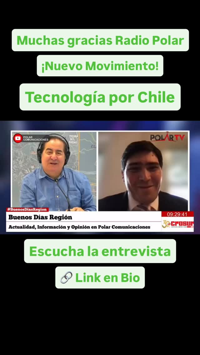 Es una gran alegría compartir una cordial entrevista con @polarcomunicaciones , en el marco de un nuevo movimiento político: Tecnología por Chile. Únete a nuestro equipo para trabajar por un verdadero desarrollo humano, usando la tecnología al servicio de las personas y la ciudadanía. Muchas gracias, Radio Polar, por la cordial entrevista. Escucha nuestra entrevista, link en Bio 🔗 🇨🇱 #porunchileconunidadpazyarmonía #parati #fyp #instagram #viralchile