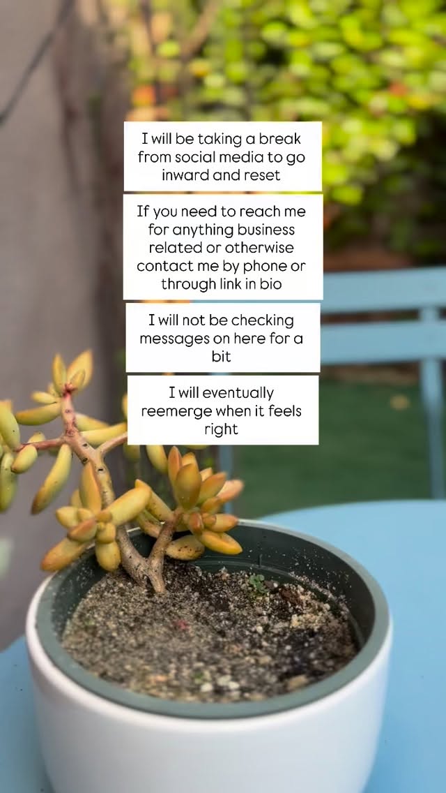 Time to reset
If you need to reach me for anything business related or otherwise contact me by phone or through link in bio
I will not be checking messages on here for a bit
I will eventually reemerge when it feels right
Thanks in advance for any love that comes in regarding my bday this week. I appreciate you and will feel it even if I don’t respond any time soon 🤍
#break #reset #mind #heal #selfcare