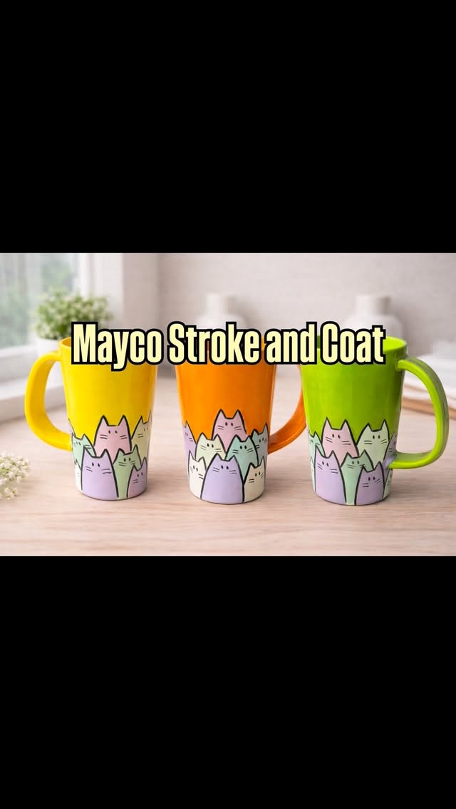 Look at these lovely little lattes! A big splash of color for gray most mornings! @maycocolors stroke and coat and fundamentals underglaze…color info in the reel! #catsofinstagram #handbuiltceramics #cats_of_instagram #slipcastceramics #restockalert