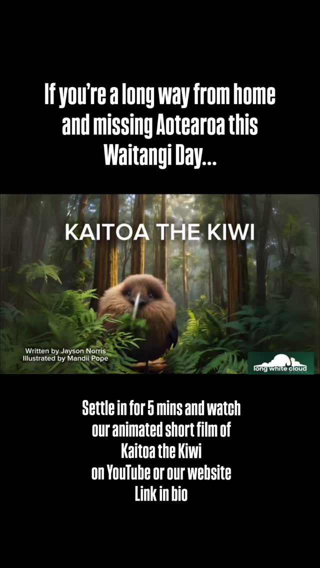 If you’re a long way from home and missing Aotearoa this Waitangi Day…. Settle in for 5 mins and watch our animated short film of Kaitoa the Kiwi on YouTube or our website. Link in bio #waitangiday #kaitoathekiwi #longwhitecloudbooks https://youtu.be/LUQZzLm1AG0?si=pZUI_niS4Hlw3Qul