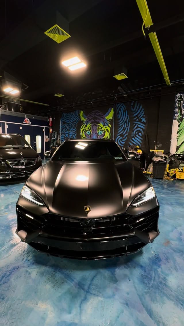 Lamborghini Urus S 🦇🦇… wrapped stealth black X aqua blue calipers X ceramic #autosportsbx #newyork #custom #lamborghini