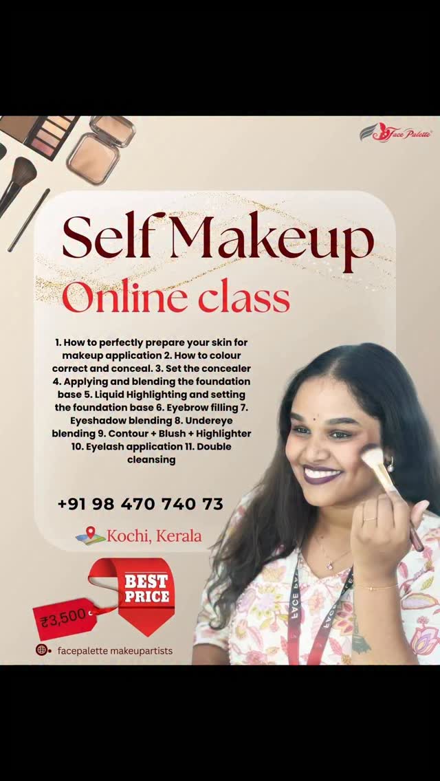 Always wanted to master self-makeup at your own pace? 💕
Learn directly from Lekshmi Menon FRSA with our Pre-Recorded Online Self-Makeup Course 🎥
Watch, pause, practice & perfect — follow along as Lekshmi demonstrates a complete look on herself for true hands-on learning ✨
✔ Skin prep & base
✔ Eyes, brows & lips
✔ Contour, blush & highlight
✔ Tools, setting & double cleansing
Learn anytime. Anywhere. On your schedule 🌍
📞 Call/WhatsApp 9847074073 to enroll now
Link - https://hosturl.info/aAaVgR
#SelfMakeupClass #OnlineMakeupCourse #LearnFromHome #LekshmiMenonFRSA #FacePaletteAcademy MakeupBasics GlowWithConfidence 💫