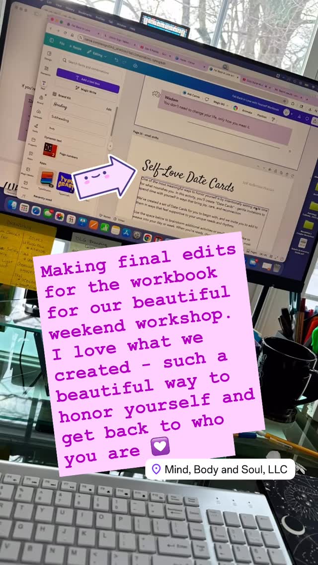 Little moments behind the scenes …
Working on the Falling Back in Love with Yourself Workbook and the Self-Love Date Cards 💟
These cards are little invitations to spend intentional time with yourself - doing things that nourish your heart, your joy, and your spirit.
Sometimes self-love looks like BIG healing.
Sometimes it is making small shifts in how you see you day-to-day.
#selfloveworkshop #findingdharma #loveyourselfdaily