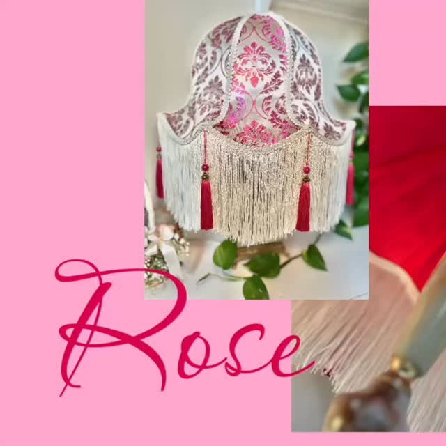 Name: Rose (Meaning - Love/Beauty/Romance)
Colour: Cream/Magenta
Lamp Frame: Scalloped Bell Retro 15”
Lamp Style: Table Lamp
Category: Vintage/Glamour
Price: £283.00
Rose is every bit of her name meaning, beautiful & romantic. The perfect delicate style to suit any lounge, or bedroom. Her floral tones and vibrant magenta also makes her a stand out piece in any room! Featuring Swarovski crystal flatbacks placed within her design, adding that extra sparkle of decedance. #ritzyroguelampshades #victorian #therose🌹 #handmade #ritzy