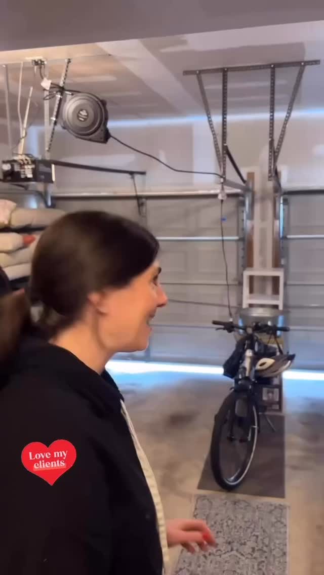 Client hired us to organize her garage for her husband birthday! This was her reaction! #reveal #organizedlife #organizedhome #mainlinemoms #mainlinepa