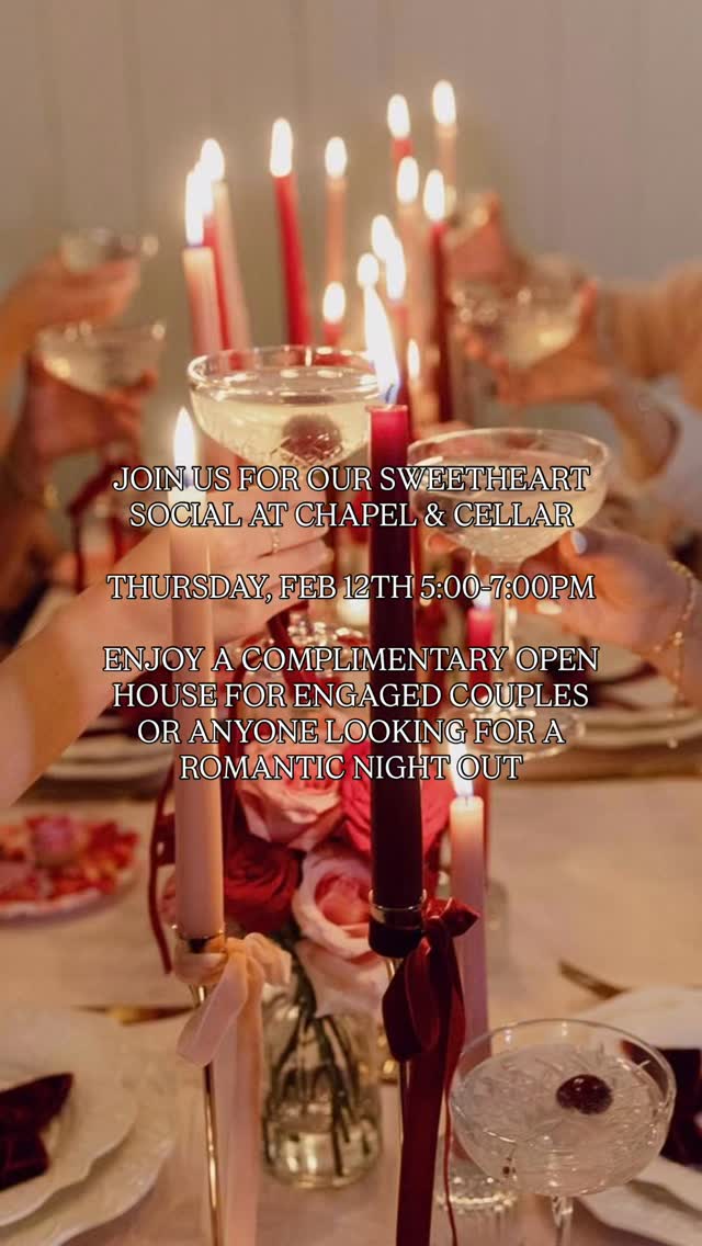Join us this Thursday for Sweetheart Social at Chapel & Cellar 💕
Stroll the space, meet incredible vendors, and picture your perfect celebration here ✨
Enjoy bites by @tabletop.catering , live entertainment by Francesca Tarantino, and a delicious ice cream cart @norabsicecream 🍦
Limited spots available! RSVP using the link in bio