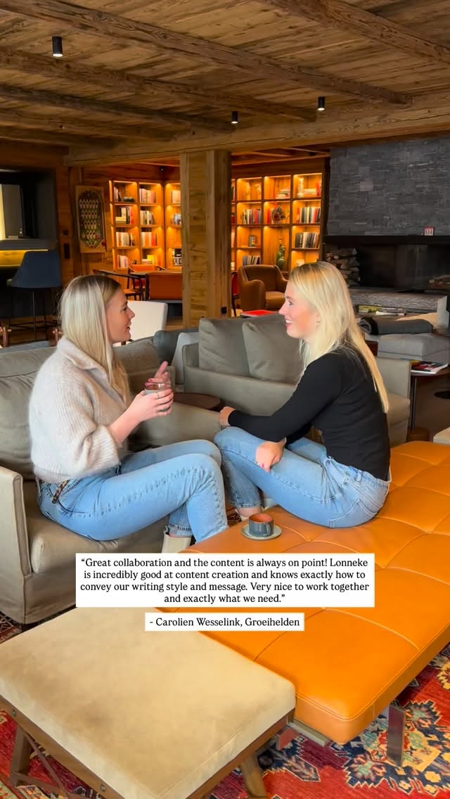 “Great collaboration and the content is always on point! Lonneke is incredibly good at content creation and knows exactly how to convey our writing style and message. Very nice to work together and exactly what we need.”
- Carolien Wesselink, @groeihelden
Original review in dutch:
“Super fijne samenwerking en de inhoud is altijd on point! Lonneke is ongelofelijk goed in content creatie en weet precies onze schrijfstijl en boodschap over te brengen. Ontzettend fijn samenwerken en precies wat we nodig hebben.“
#instagrammanagement #contentagency #instagramexpert #contentmarketingexpert #socialphotography