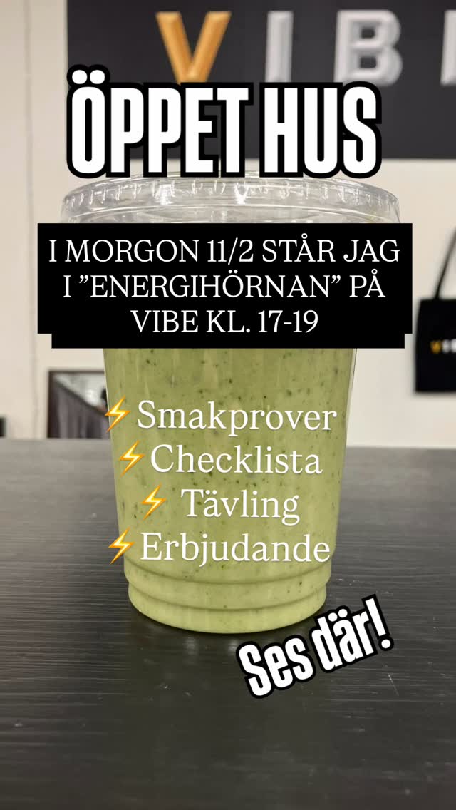 I morgon står jag i energihörnan på VIBE ⚡️
Det bjuds på smakprov på enkel påfyllning efter träning + en mini-check på hur du tankar i vardagen.
Kom förbi, smaka, ställ frågor!
Jag har en liten tävling + öppet hus-erbjudande också 👀
Ses där! 🥤